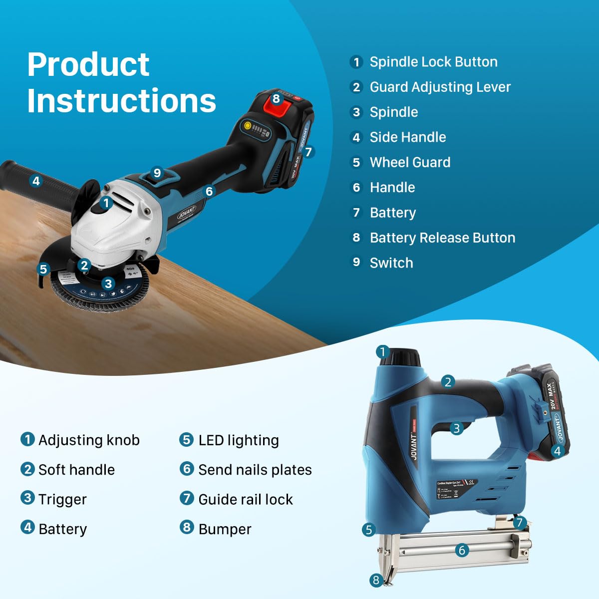 2-in-1 Cordless Nail Gun with Angle Grinder O324