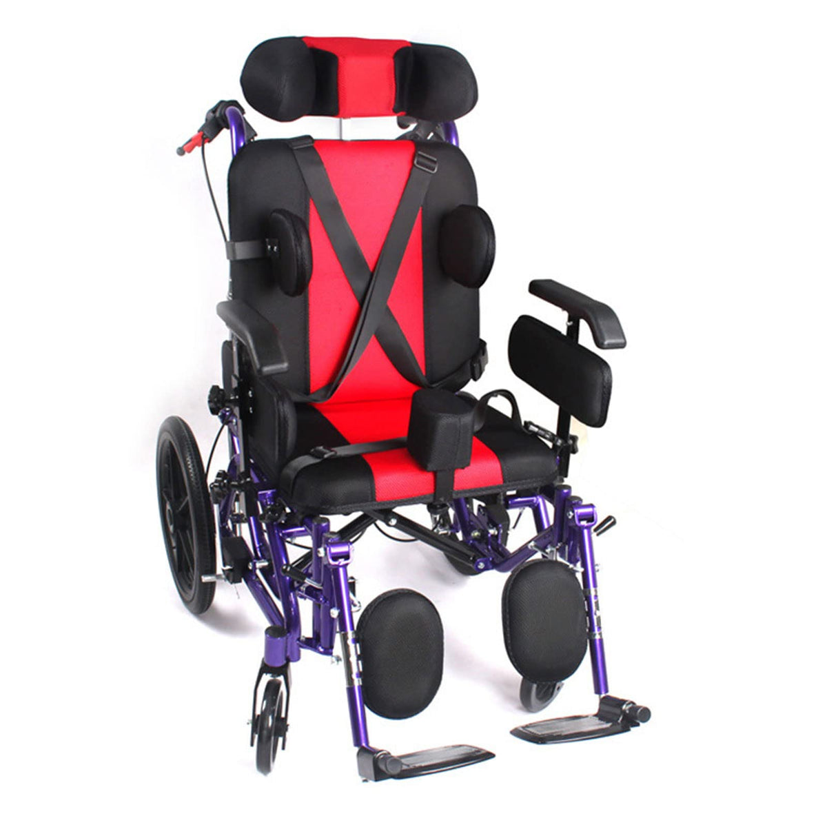 Lightweight Transport Wheelchair with Handbrakes, Flip Back Detachable Full Arms and Elevating Leg Rest W89485