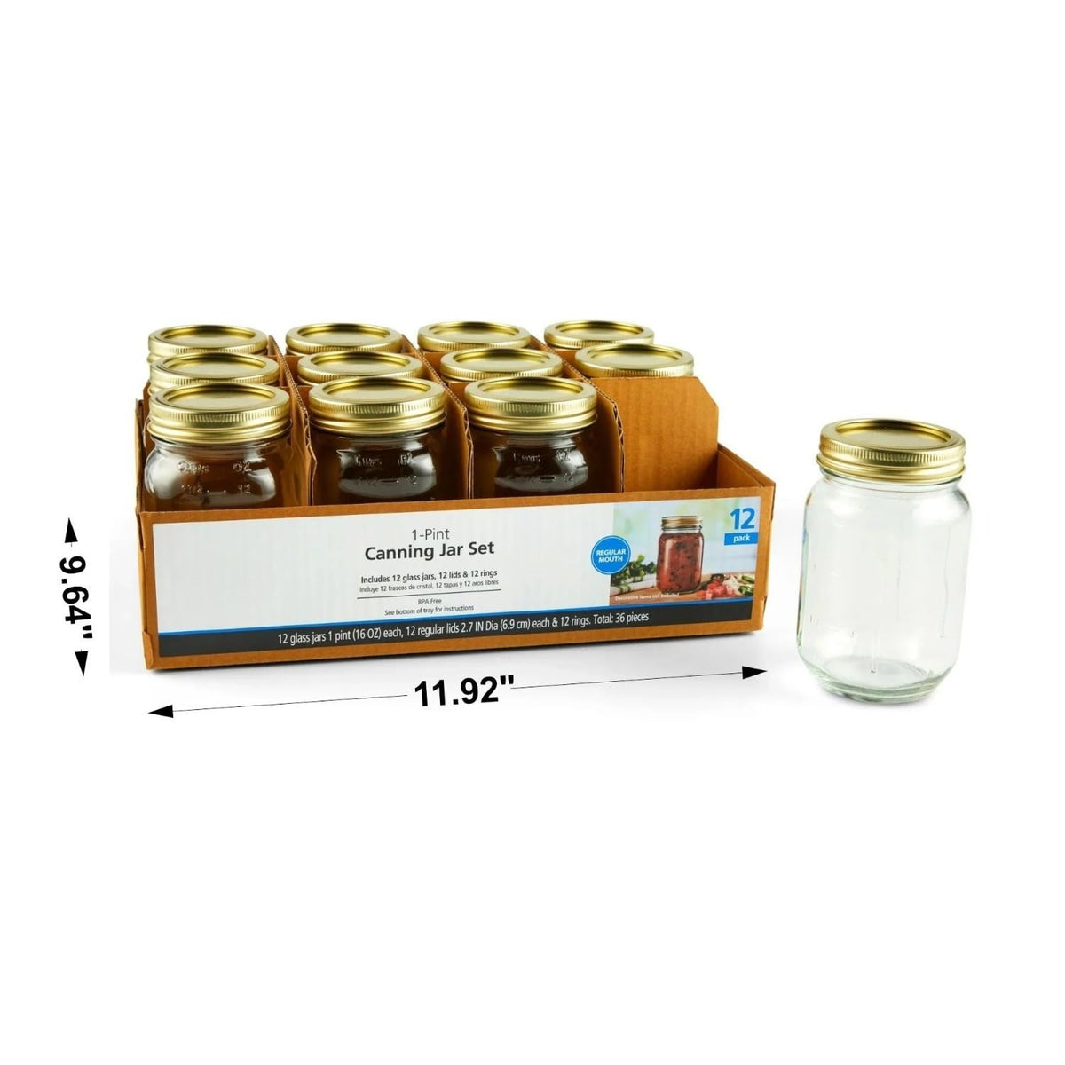 16 oz Regular Mouth Mason Jars 12pk V591