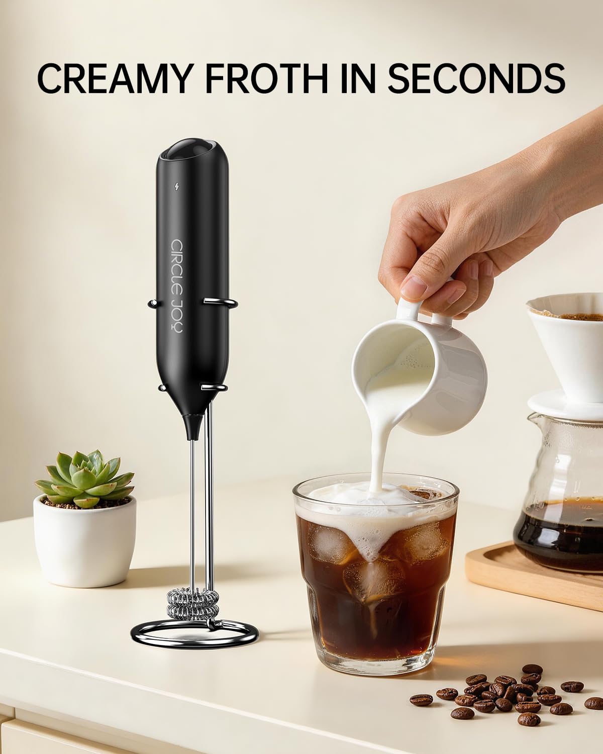 Rechargeable Handheld Milk Frother with Stand H5330