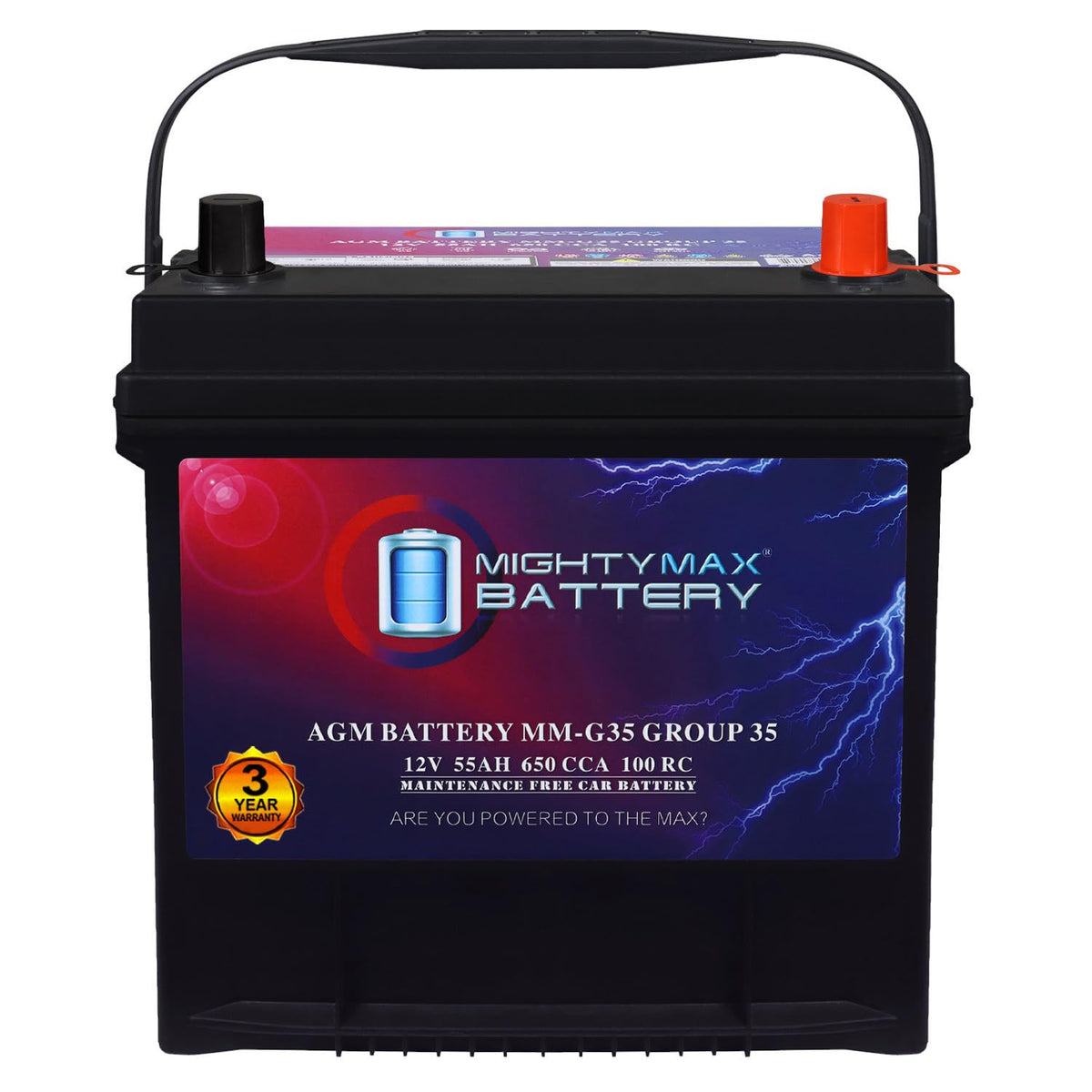 12V 55Ah AGM 650 CCA Group Size 35 Battery E105