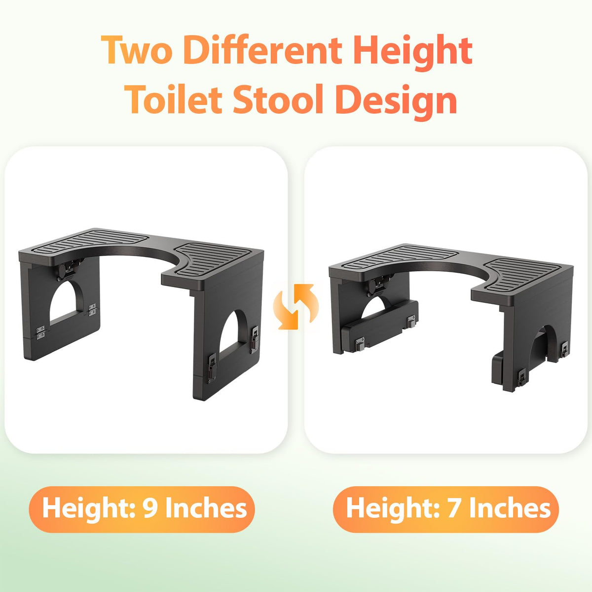 Folding Toilet Stool 7"&9" Adjustable Black Z255