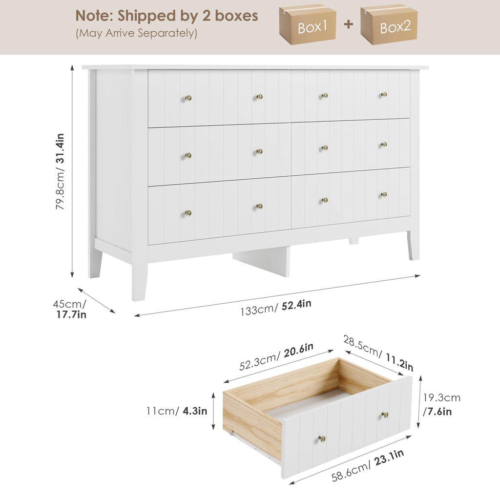 White 6 Drawer Dresser I51976