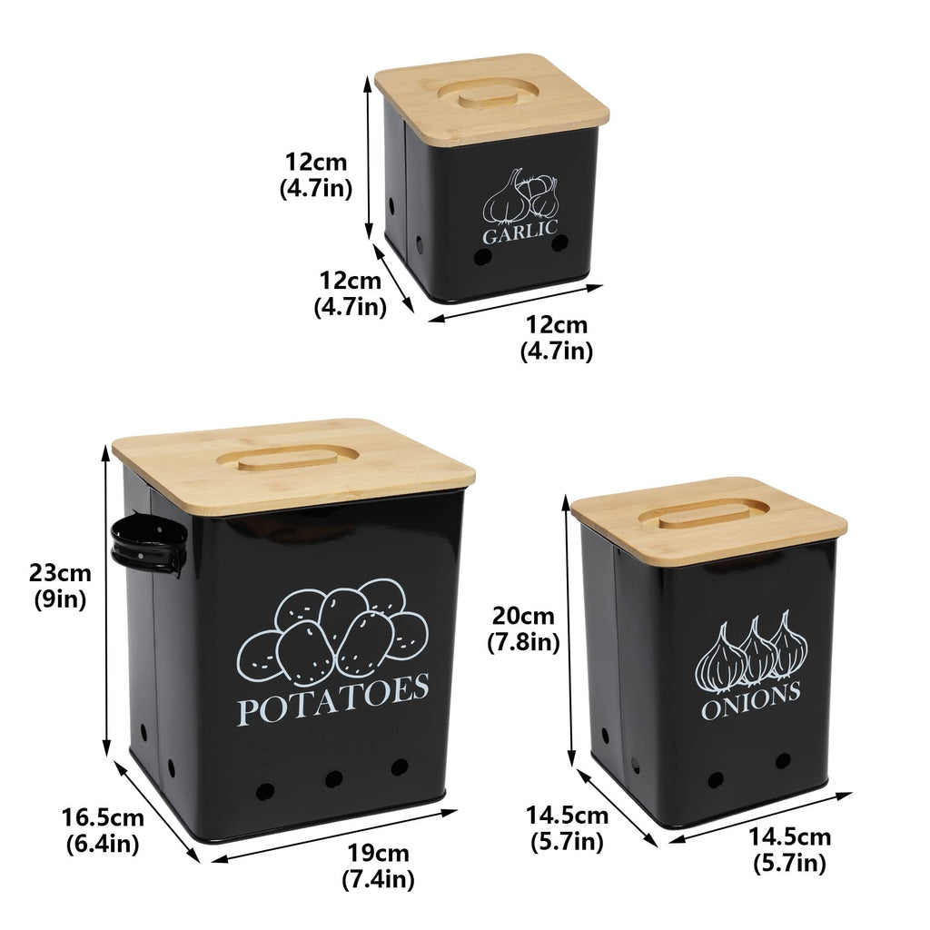 Black 3 Pack Kitchen Canisters Set with Wooden Lid I4936