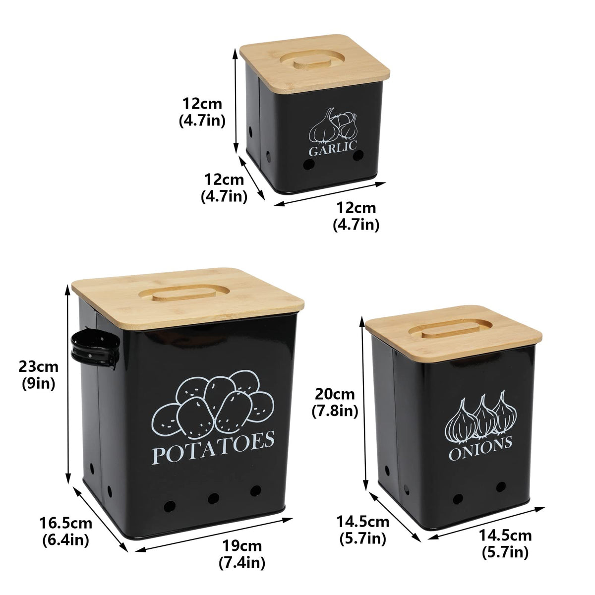 Black 3 Pack Kitchen Canisters Set with Wooden Lid I4936