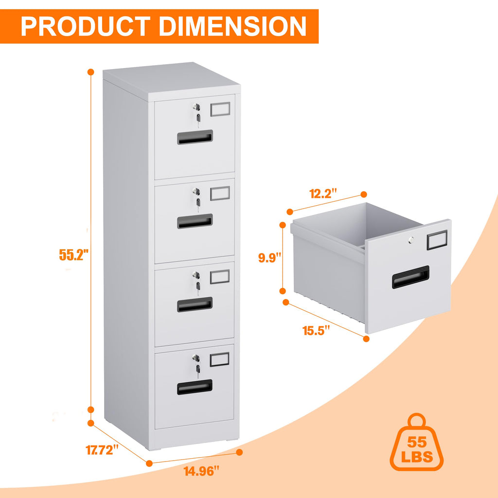 4 Drawer White Metal File Cabinet with Lock I2616