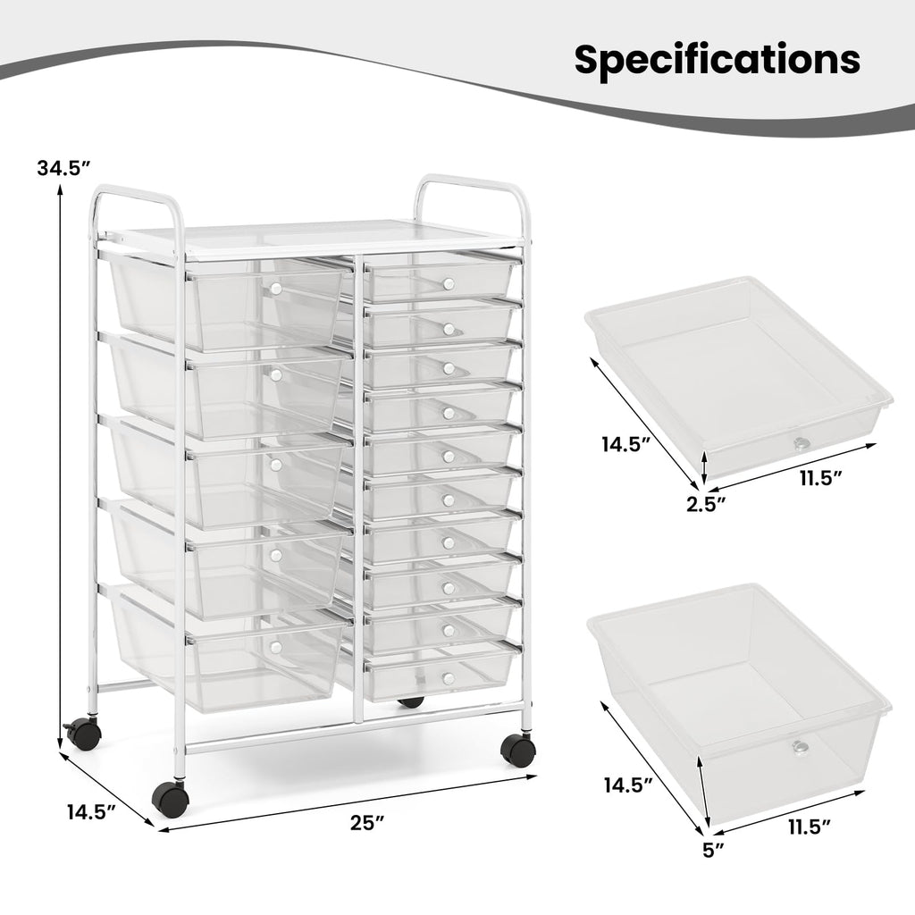 15 Drawer Rolling Storage Cart with Metal Frame K3008