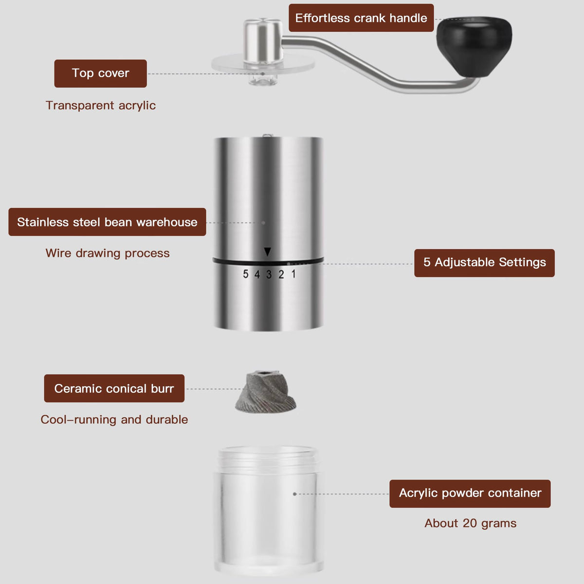 Manual Coffee Grinder with Ceramic Conical Burr H858703