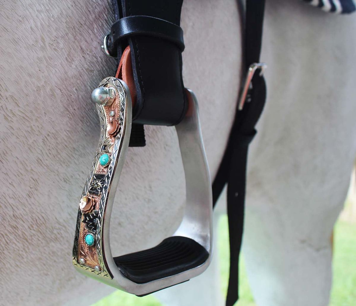 Turquoise Stone Aluminum Copper Barrel Stirrups K248754