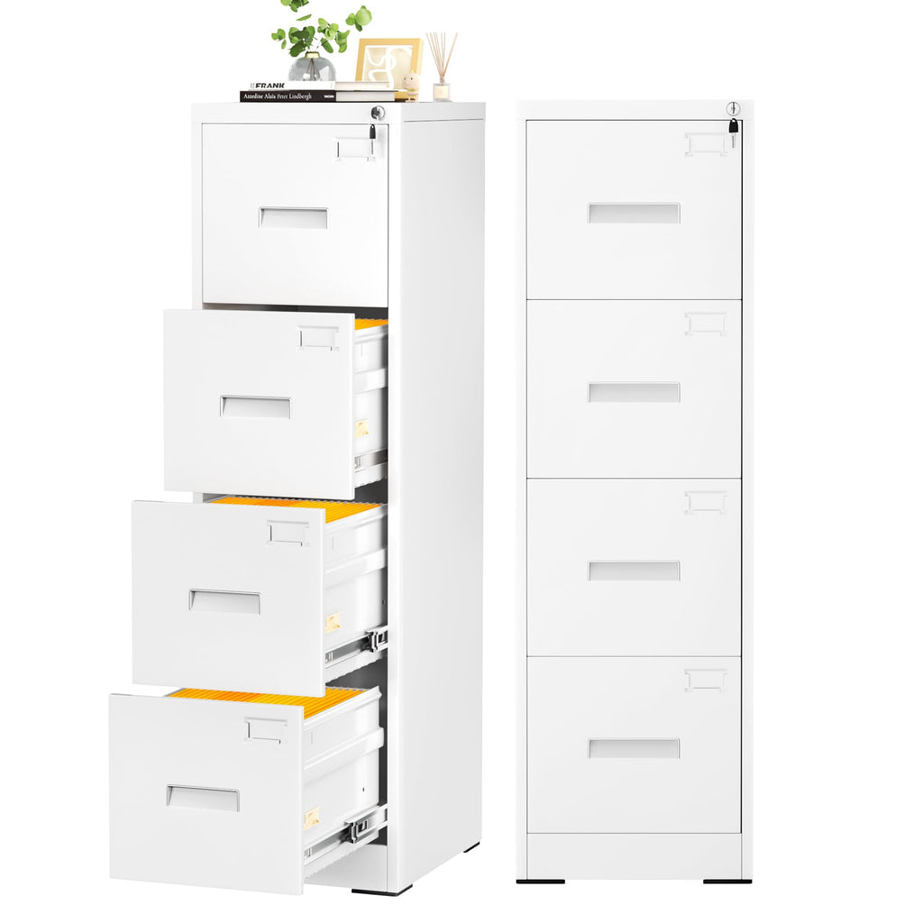 4 Drawer White Metal File Cabinet with Lock C177