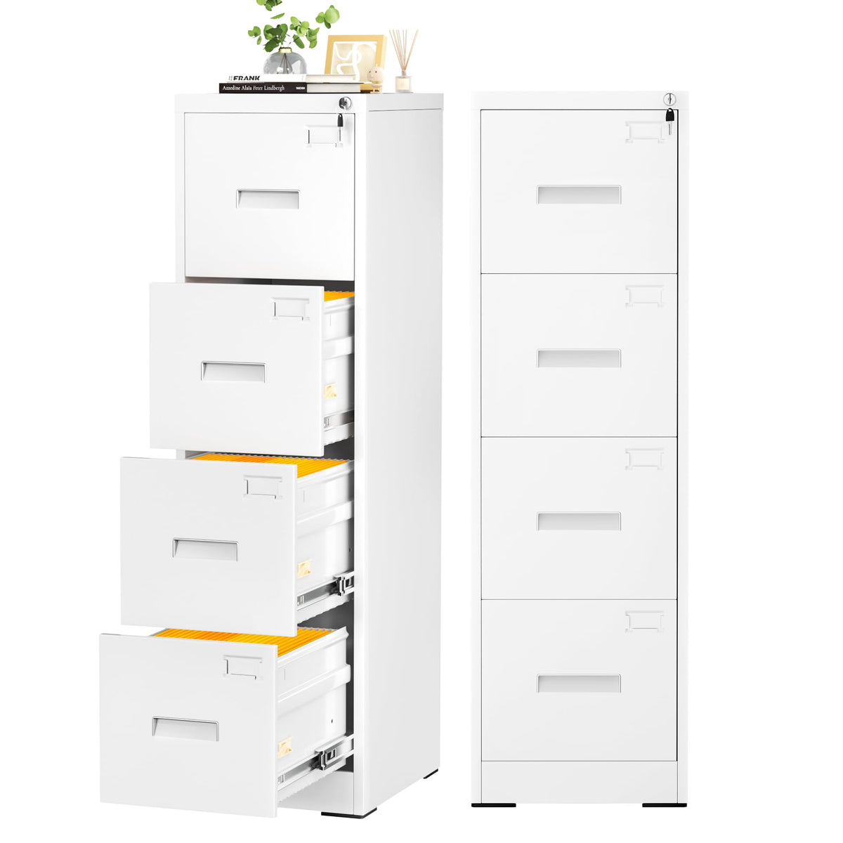 4 Drawer White Metal File Cabinet with Lock C177