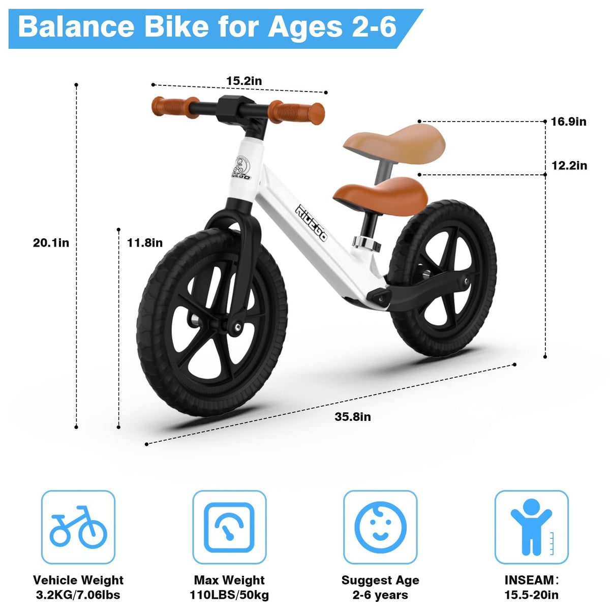12 Inch Lightweight Kids Balance Bike with Adjustable Seat V25647