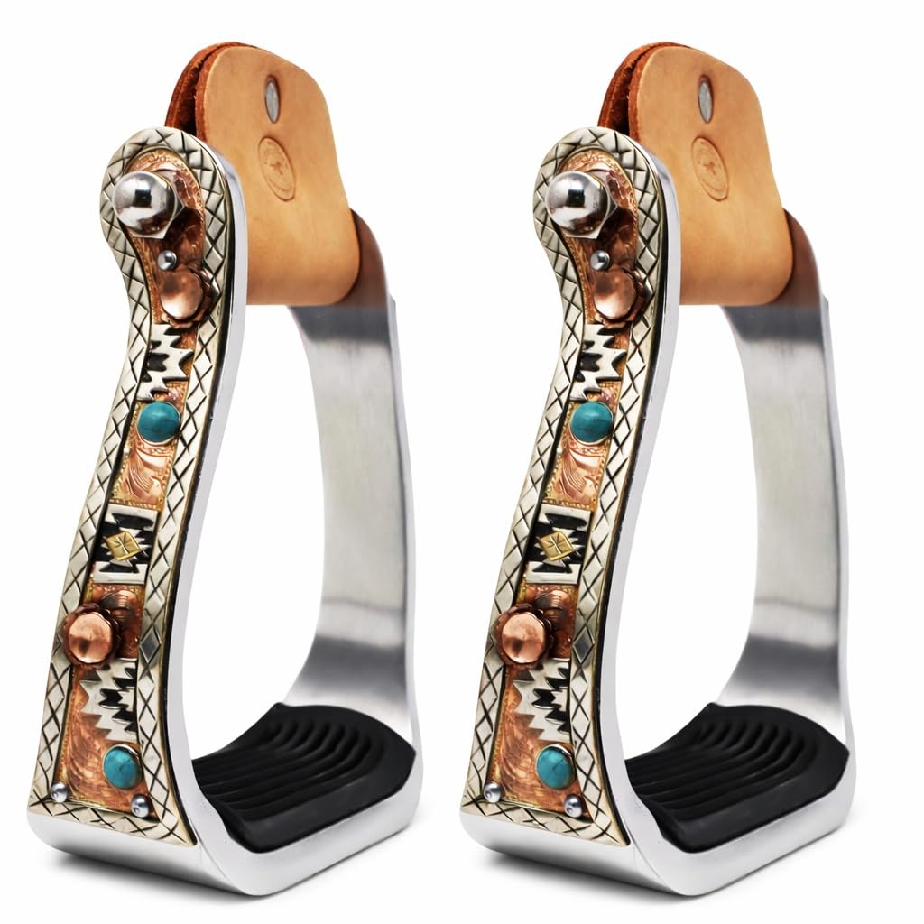 Turquoise Stone Aluminum Copper Barrel Stirrups K248754