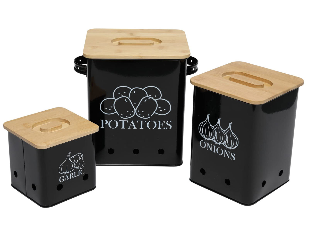 Black 3 Pack Kitchen Canisters Set with Wooden Lid I4936