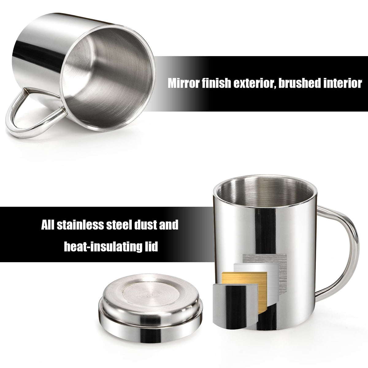 2 Pack 13.5 oz Stainless Steel Insulated Mugs with Lid and Handle B322