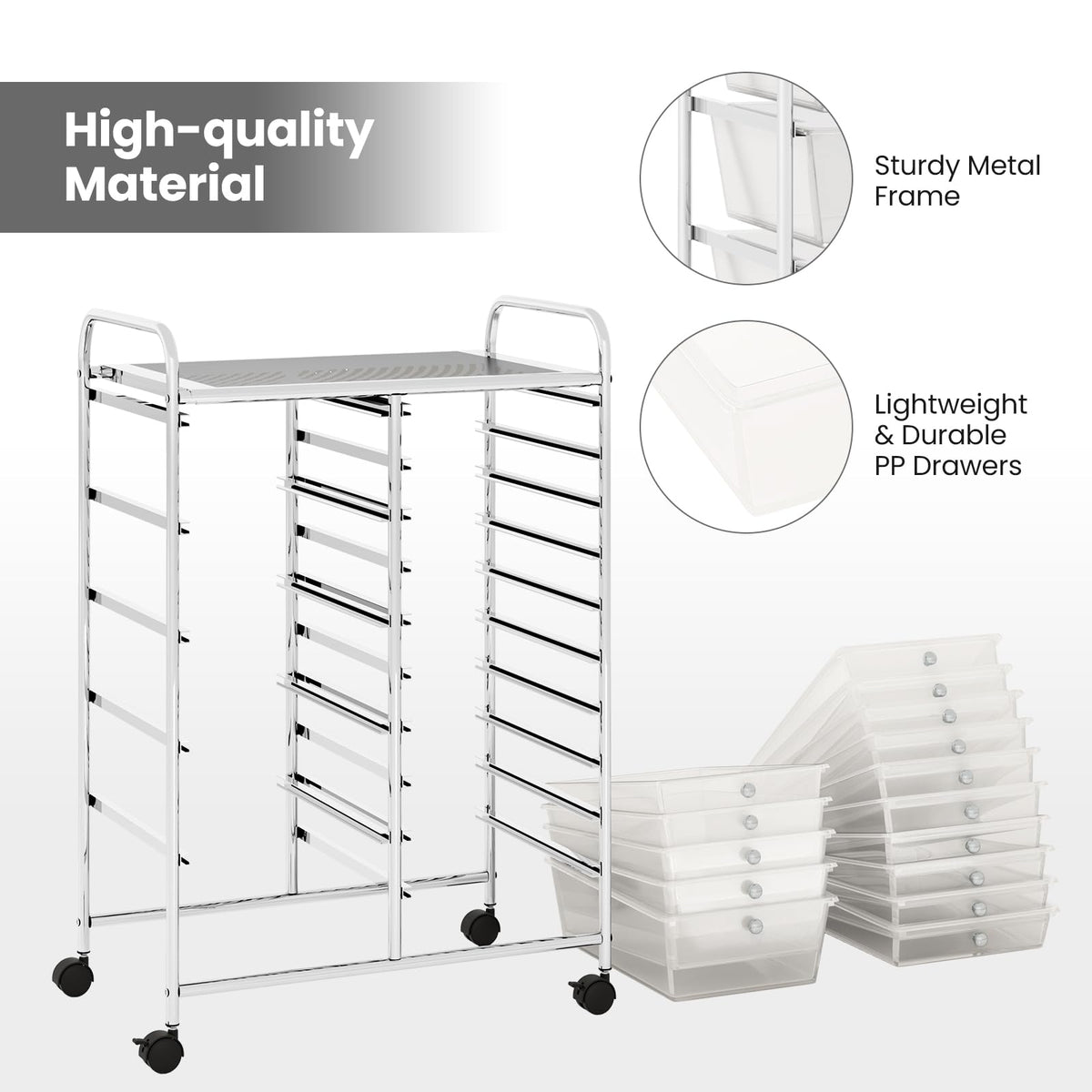 15 Drawer Rolling Storage Cart with Metal Frame K3008