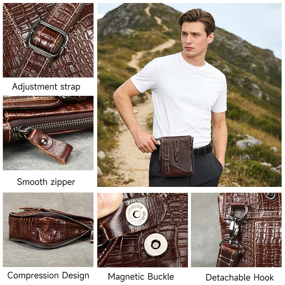 Genuine Leather Crocodile Embossed Mini Messenger Bag Q3327