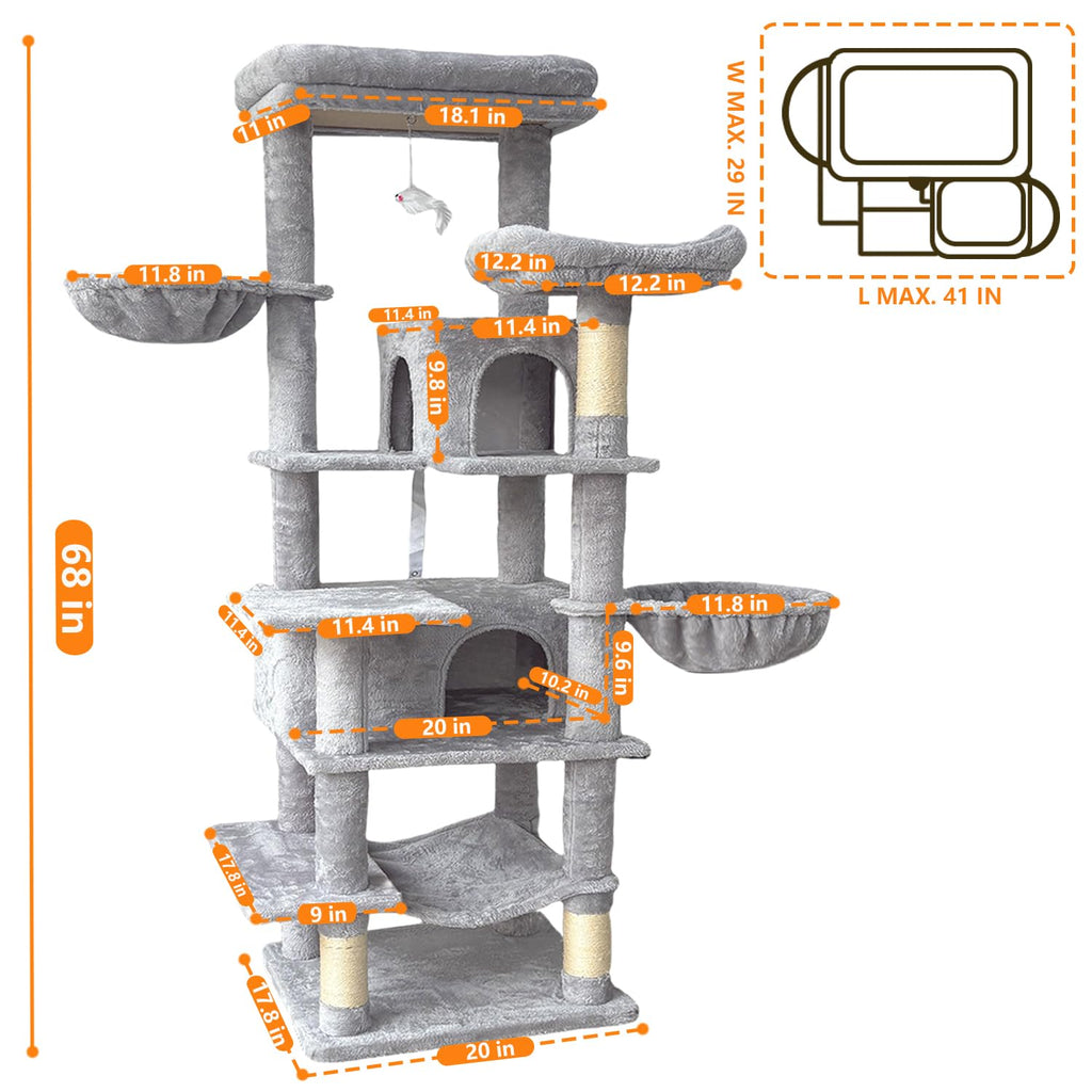 68 Inches Multi-Level Cat Tree Tower with Sisal Scratching Posts N7976