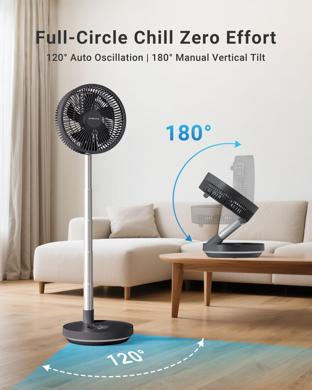 10" Portable Oscillating Fan with 10000mAh Rechargeable Battery J88748