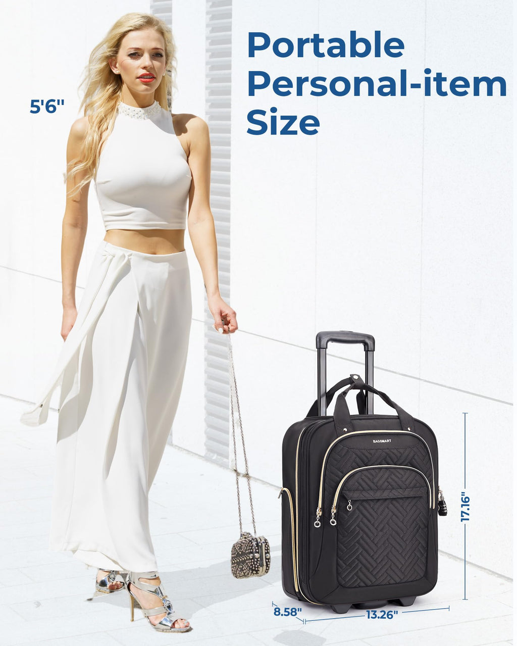 16" Softside Underseat Carry On Luggage with Wheels, Black B568