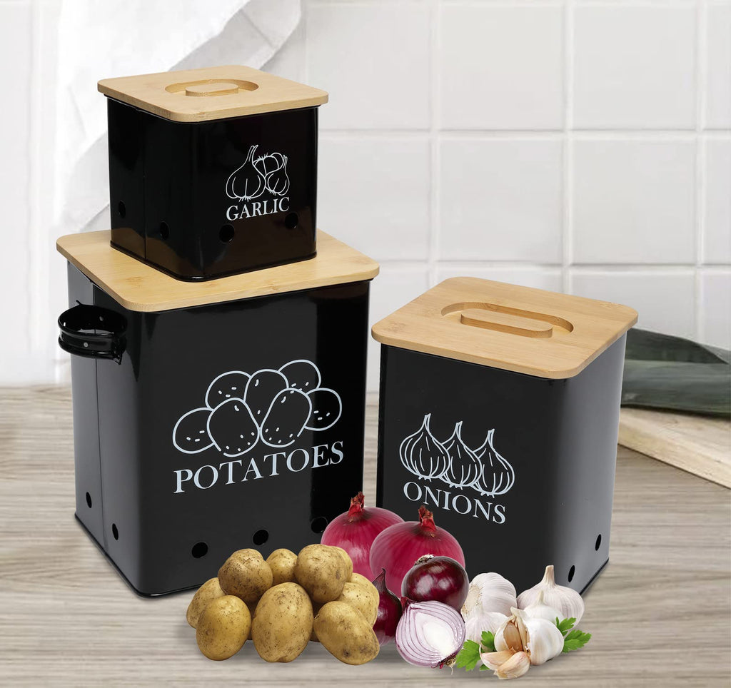 Black 3 Pack Kitchen Canisters Set with Wooden Lid I4936