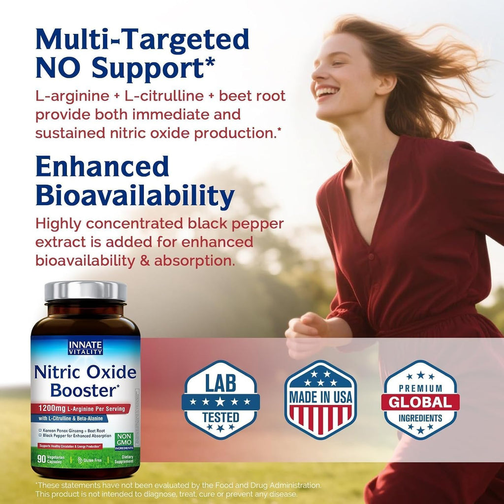 90 Vegan Capsules Nitric Oxide Booster Supplement U950165