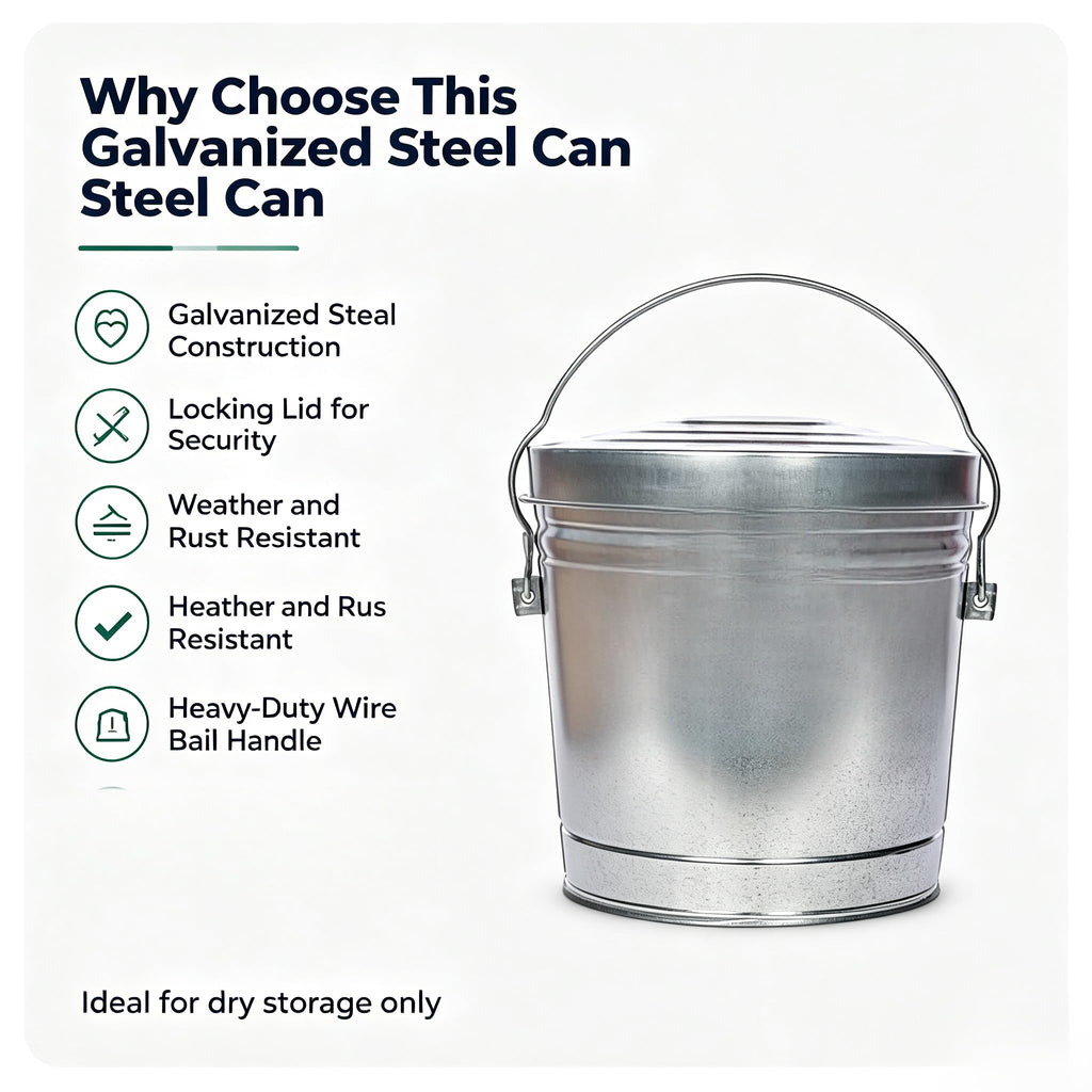 6 Gal Galvanized Steel Storage Can Locking Lid E81253