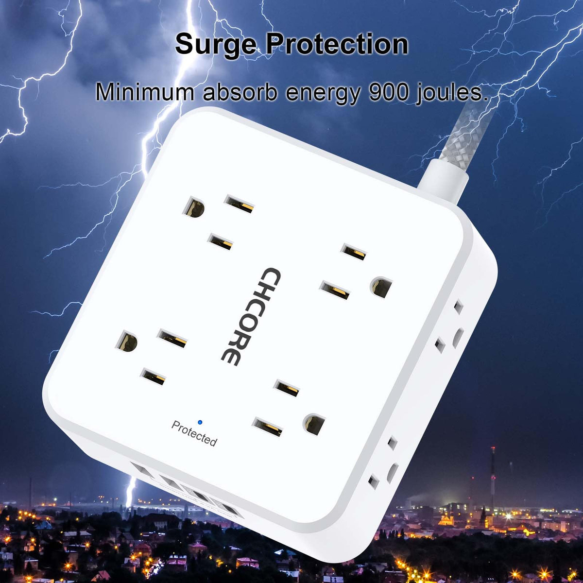 5Ft Braided Extension Cord Power Strip with 8 Outlets and 4 USB Ports, White N81832
