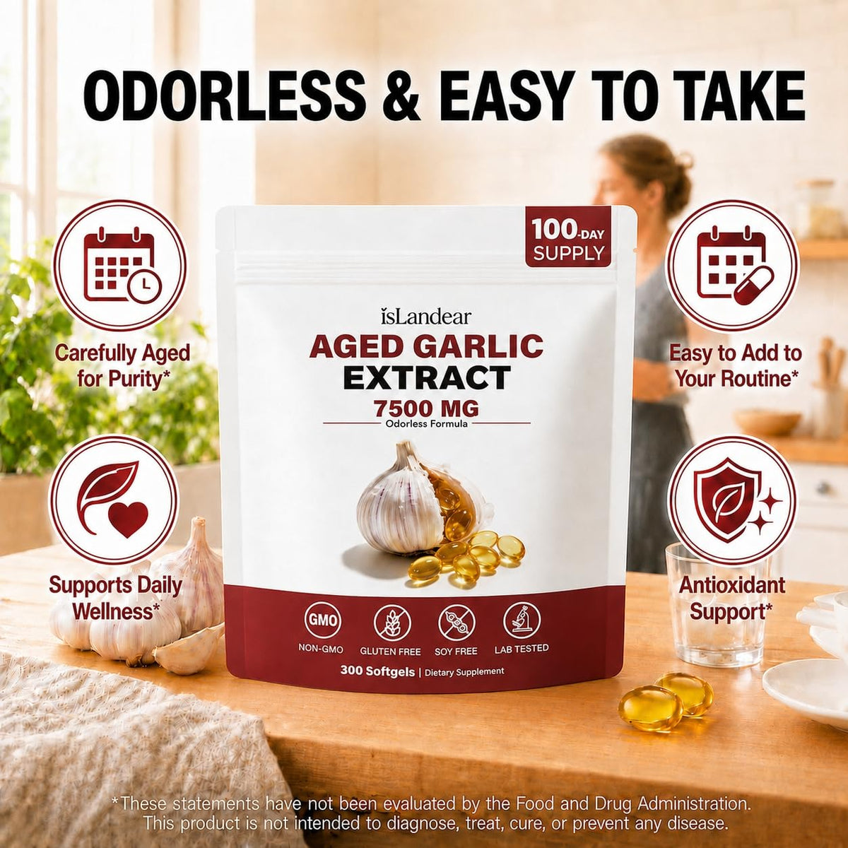Odorless Aged Garlic Extract 7500mg 300 Softgels L9599