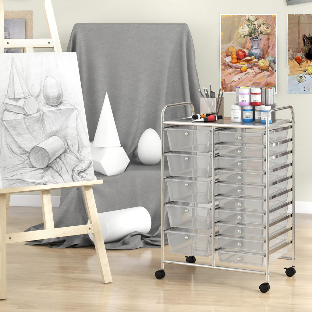 15 Drawer Rolling Storage Cart with Metal Frame K3008