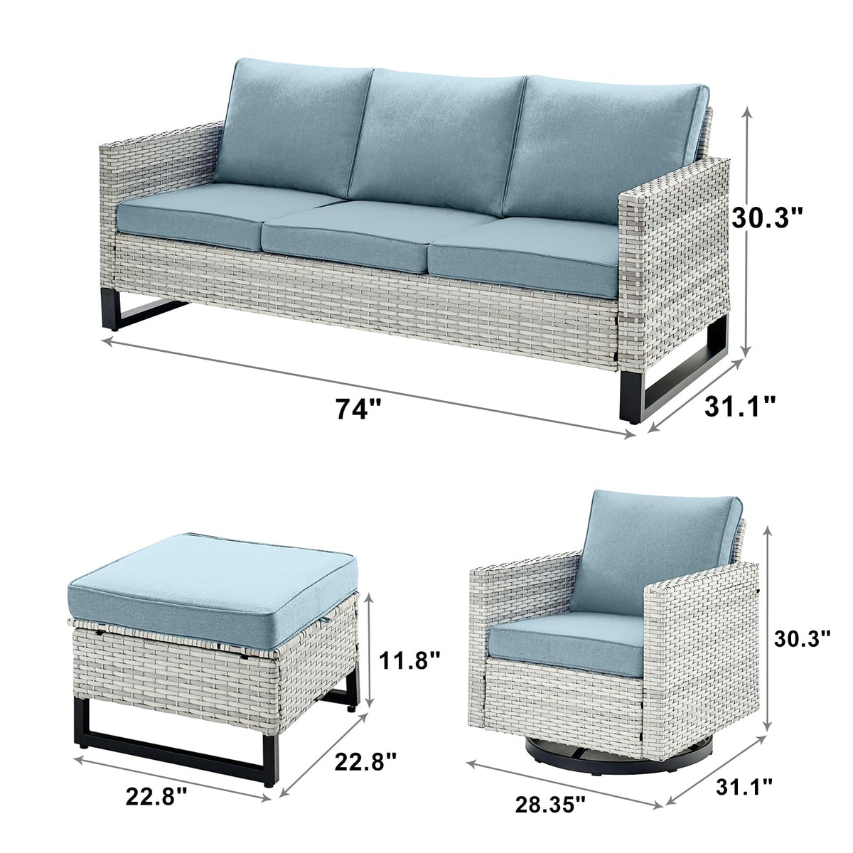 7 Piece Wicker Patio Conversation Set with Swivel Rocker Chairs and Ottoman L276888
