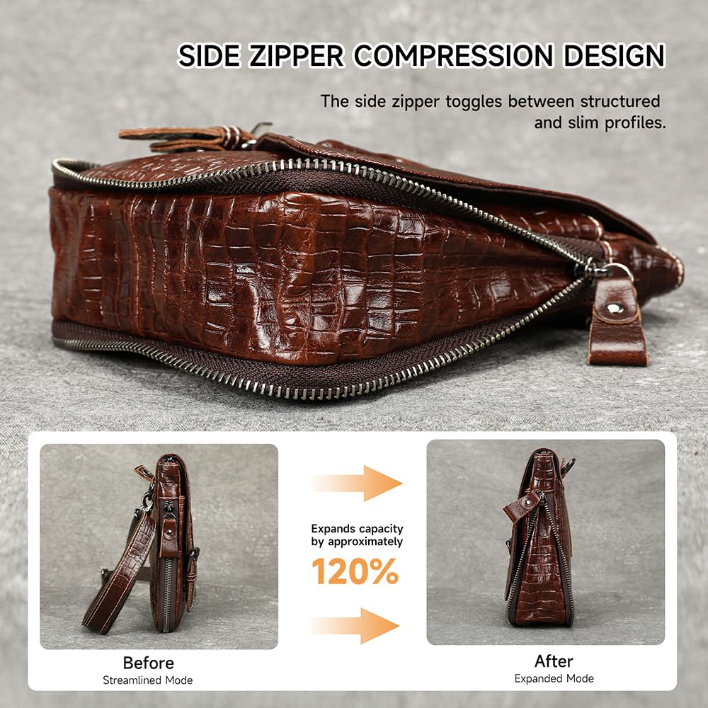 Genuine Leather Crocodile Embossed Mini Messenger Bag Q3327