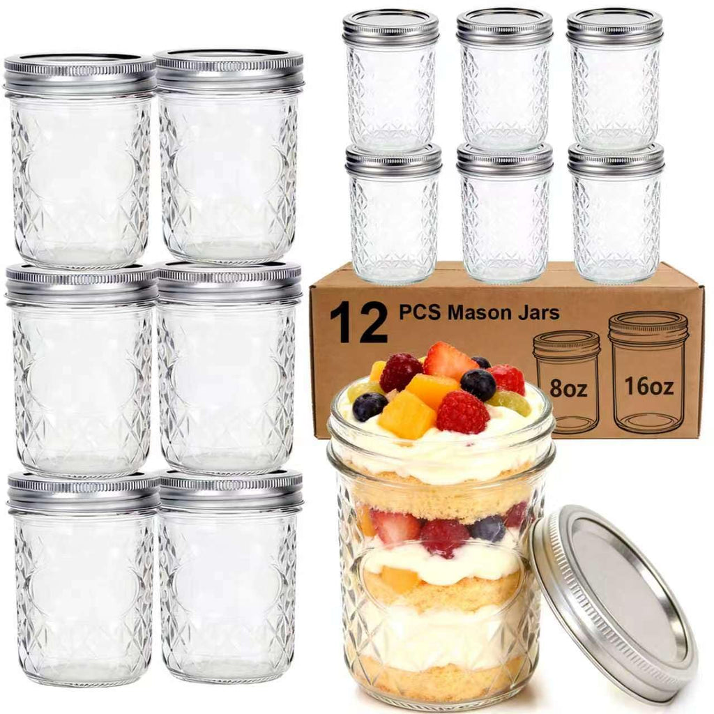 12 Pack Glass Mason Jars with Lids 16 oz & 8 oz Q85562