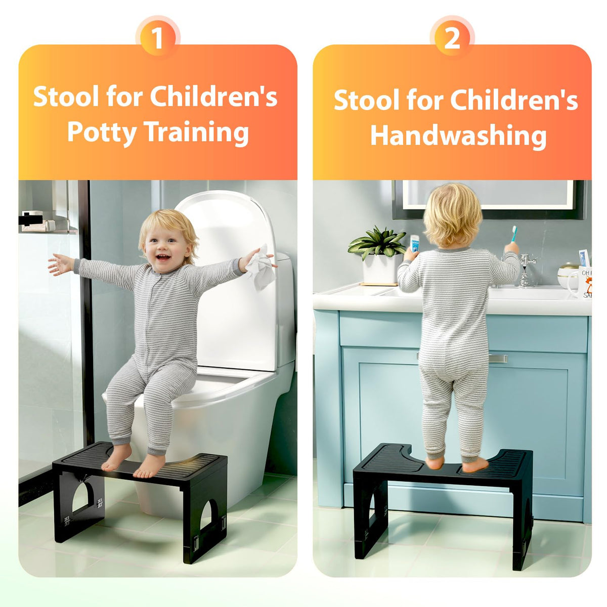 Folding Toilet Stool 7"&9" Adjustable Black Z255