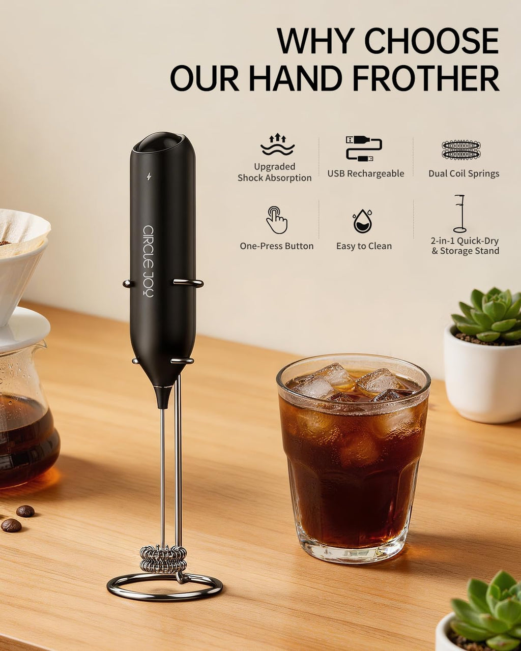 Rechargeable Handheld Milk Frother with Stand H5330
