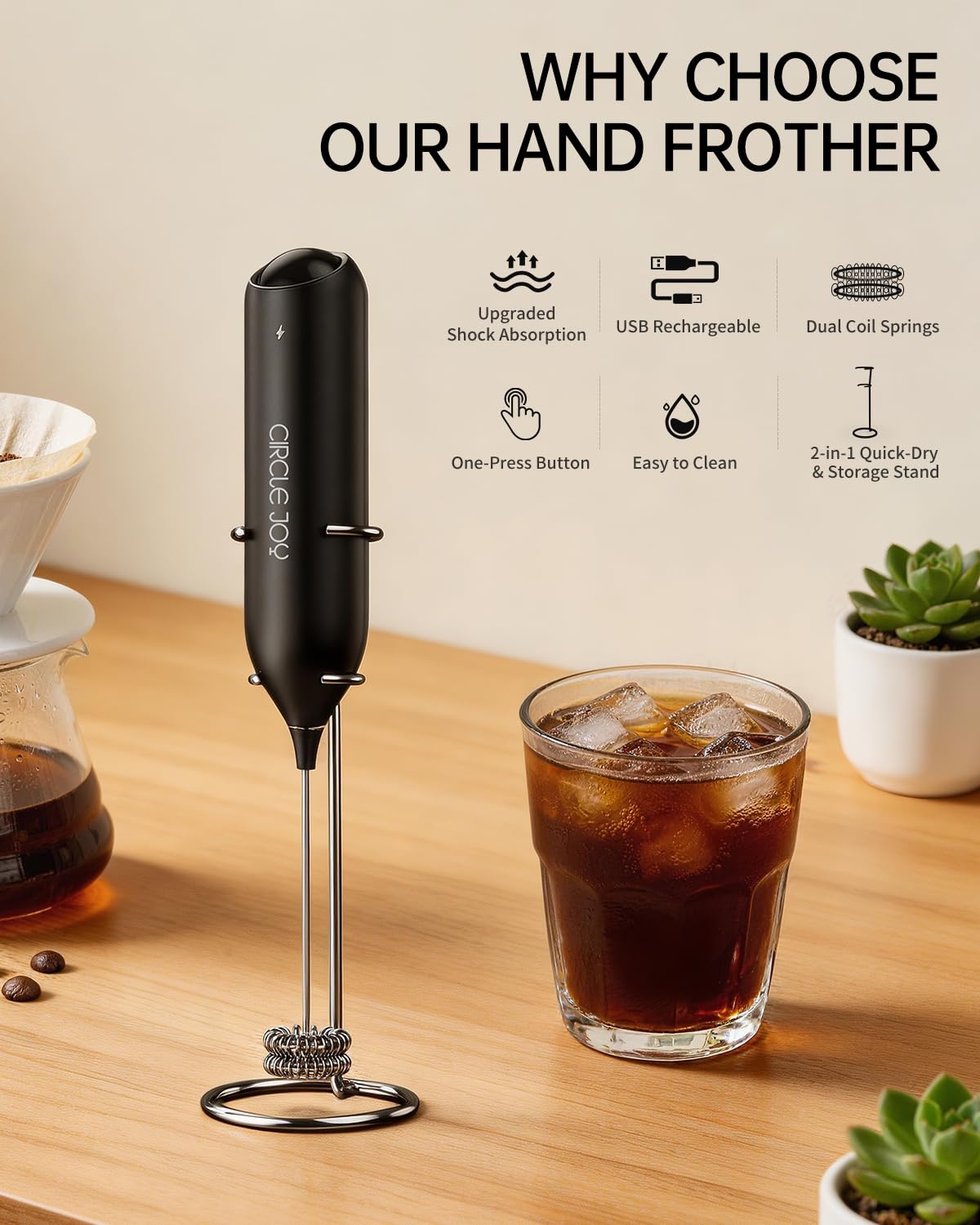 Rechargeable Handheld Milk Frother with Stand H5330
