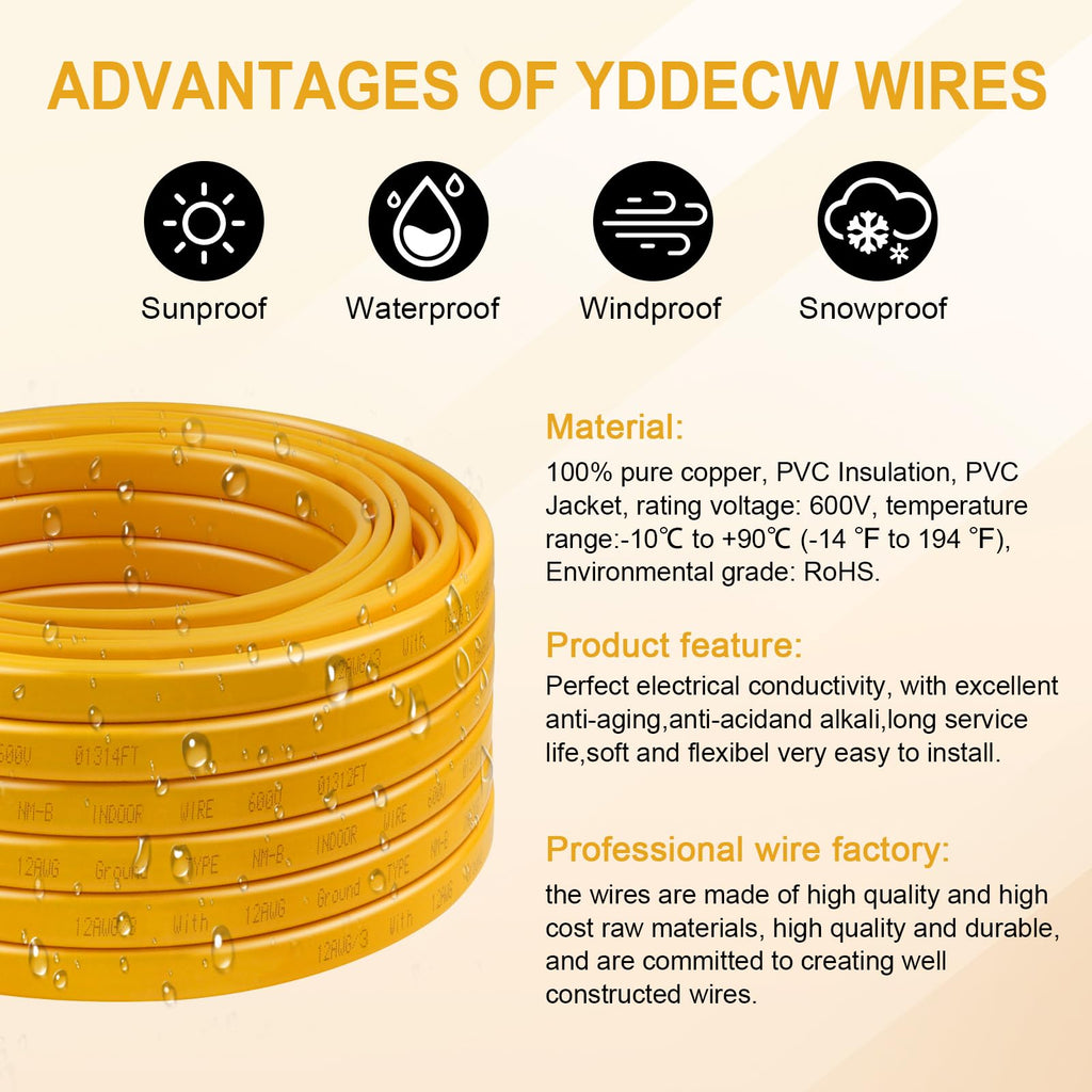 12 AWG 3 Conductor NM-B Wire with Ground 100FT I35036