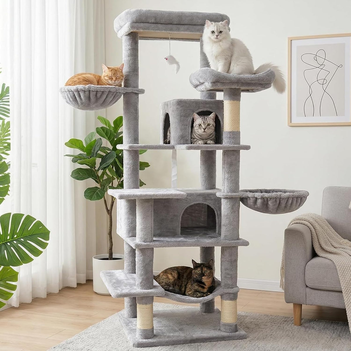 68 Inches Multi-Level Cat Tree Tower with Sisal Scratching Posts N7976