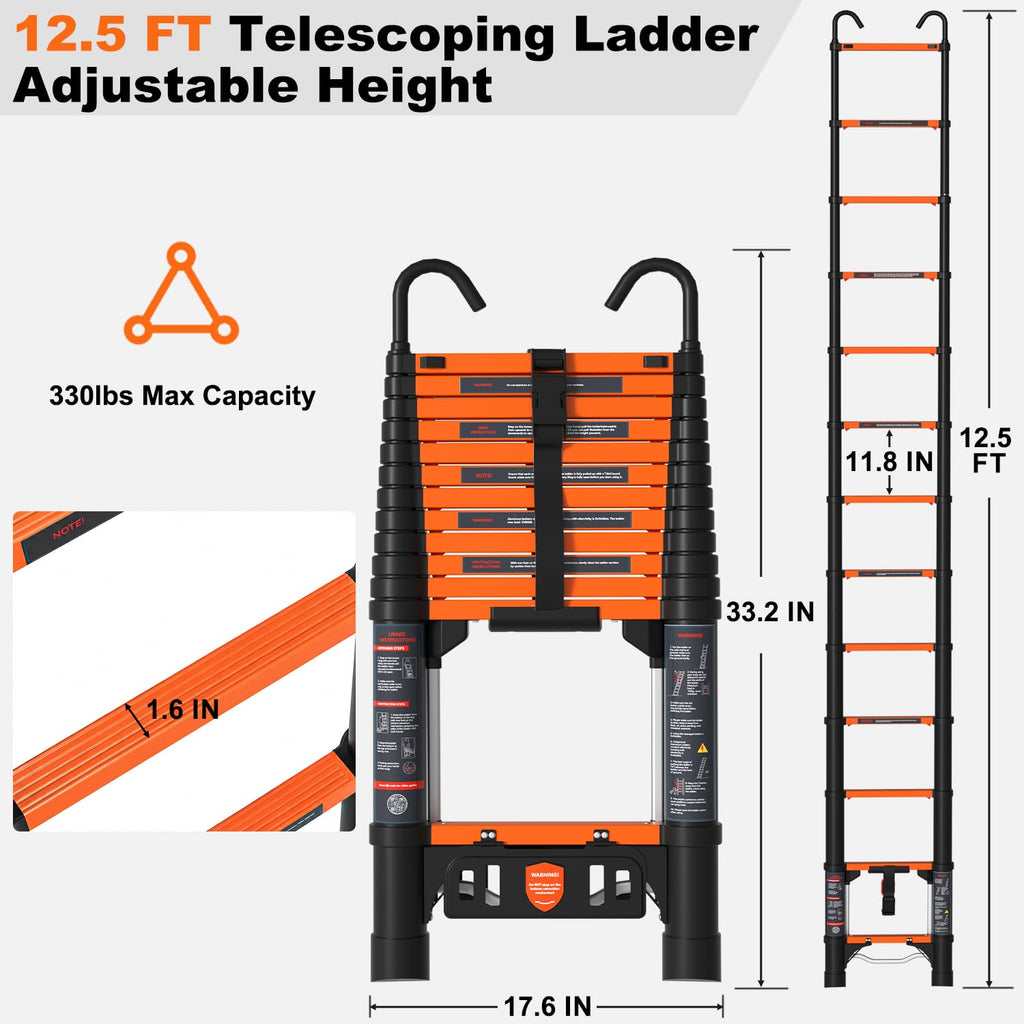 12.5 FT Aluminum Telescopic Ladder 330lbs D886