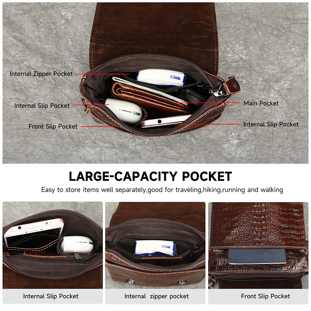 Genuine Leather Crocodile Embossed Mini Messenger Bag Q3327