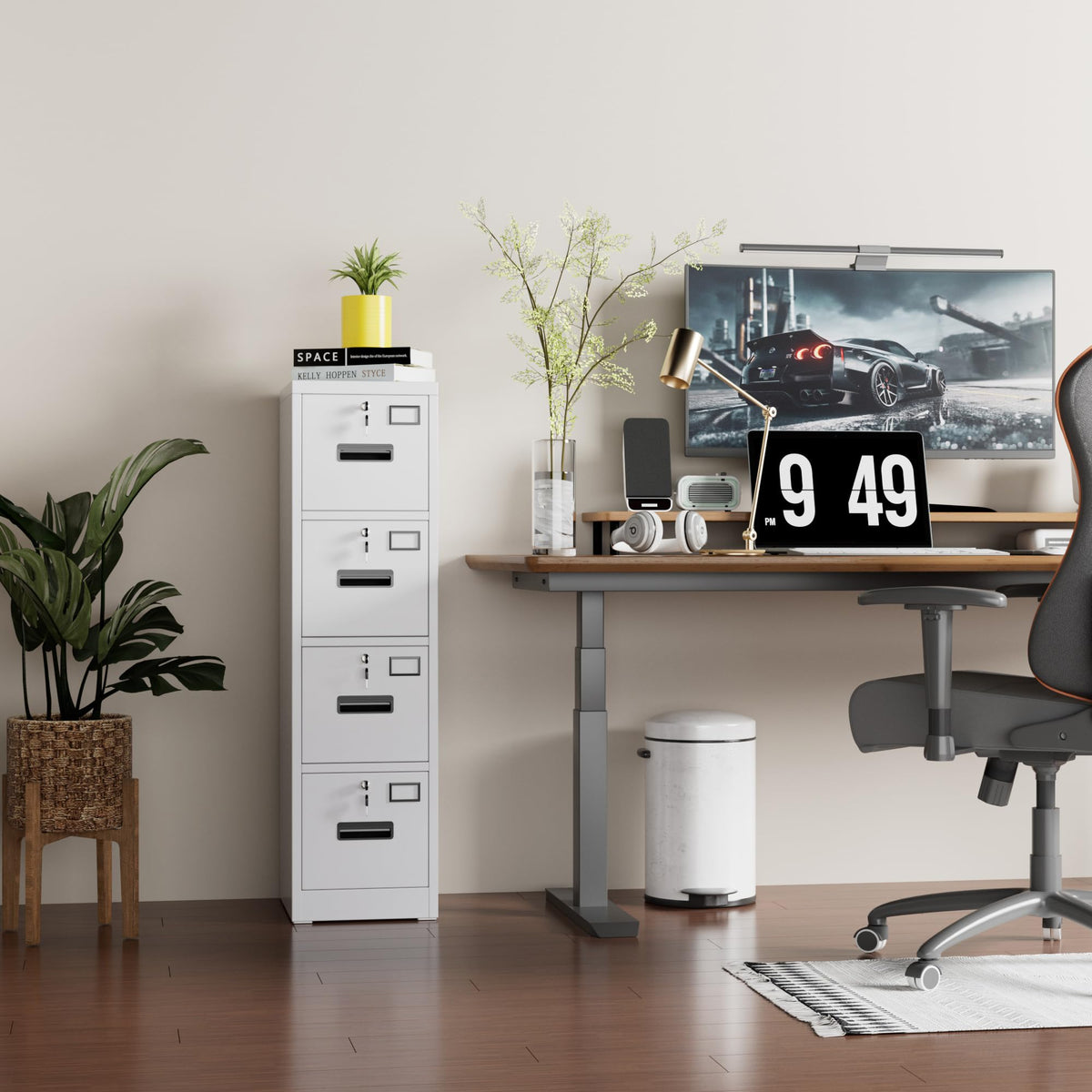 4 Drawer White Metal File Cabinet with Lock I2616