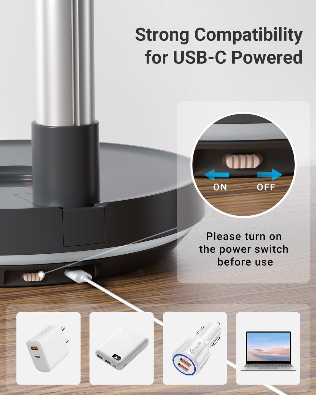 10" Portable Oscillating Fan with 10000mAh Rechargeable Battery J88748