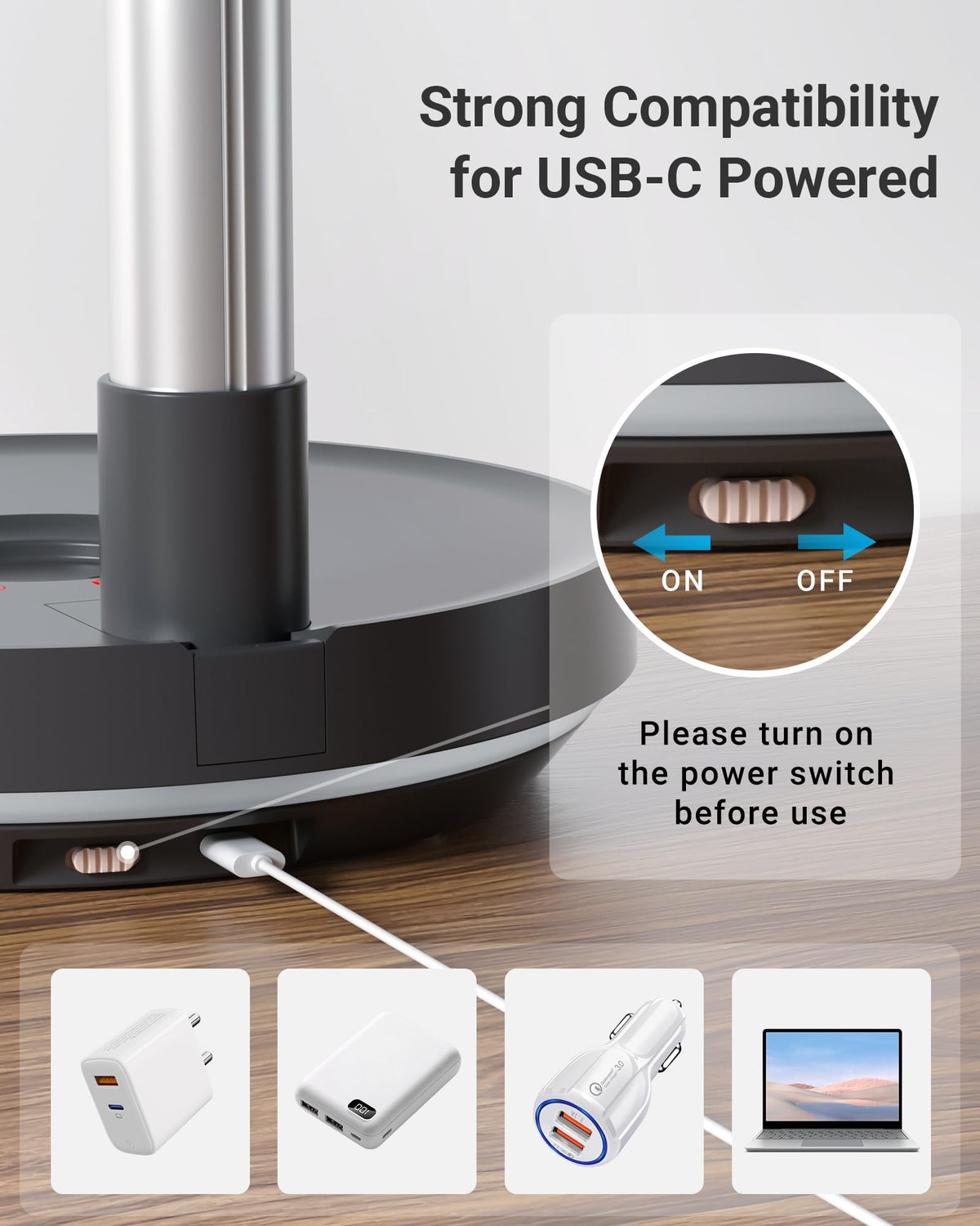 10" Portable Oscillating Fan with 10000mAh Rechargeable Battery J88748