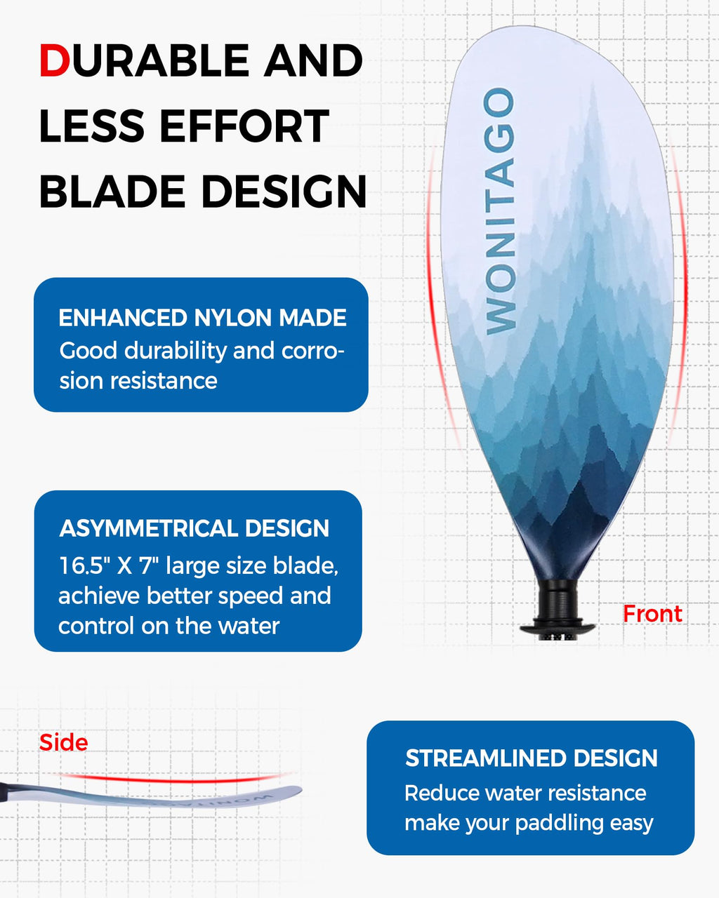 Adjustable Carbon Fiber Shaft Nylon Blade Kayak Paddle D65918