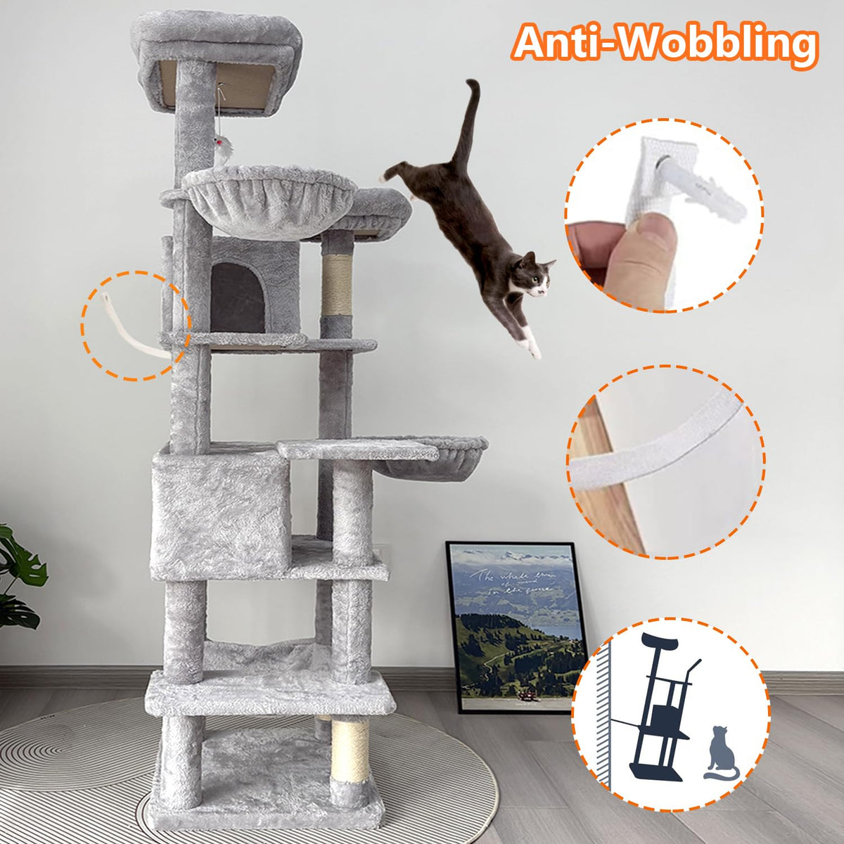 68 Inches Multi-Level Cat Tree Tower with Sisal Scratching Posts N7976