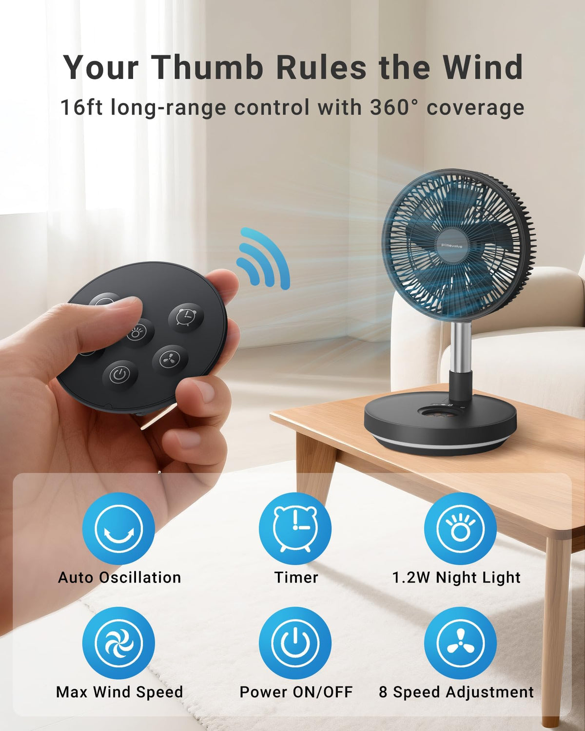 10" Portable Oscillating Fan with 10000mAh Rechargeable Battery J88748