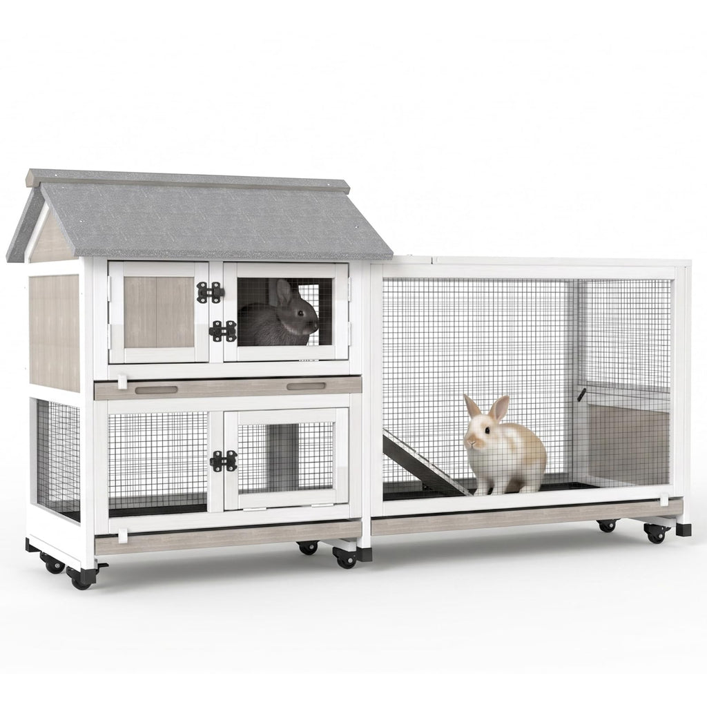 2-Story Wooden Rabbit Hutch with 3 Removable Trays I442