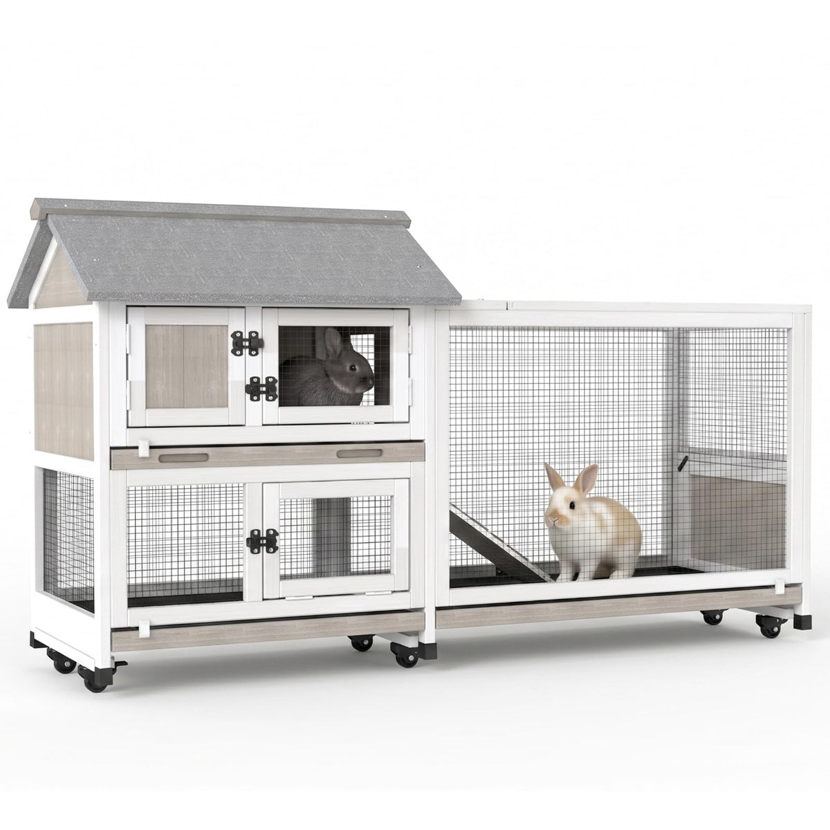 2-Story Wooden Rabbit Hutch with 3 Removable Trays I442