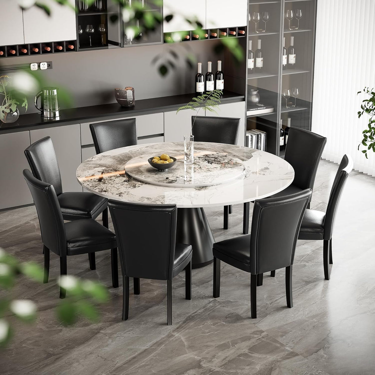 Set of 8 Black Faux Leather Upholstered Dining Chairs U399115