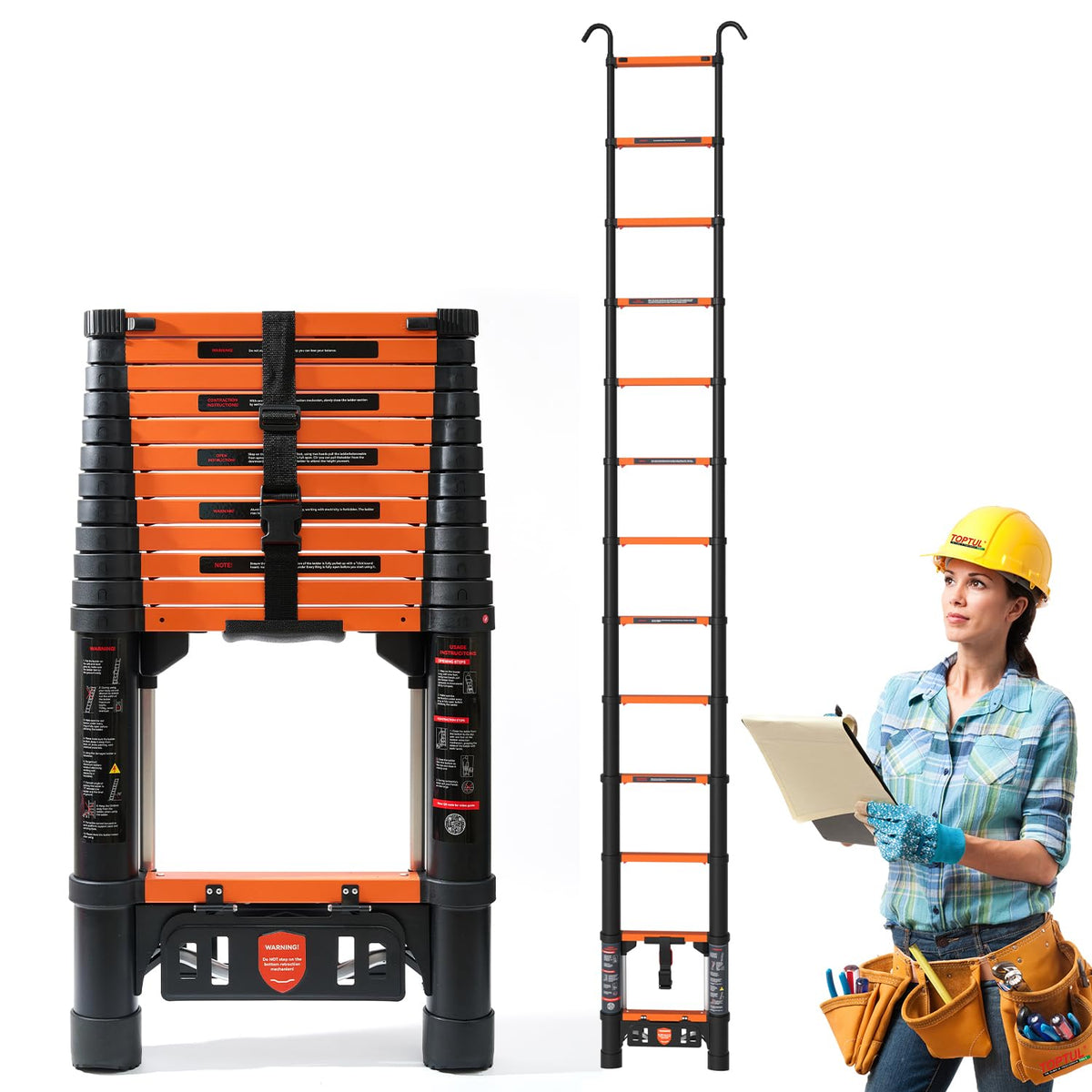 12.5 FT Aluminum Telescopic Ladder 330lbs D886